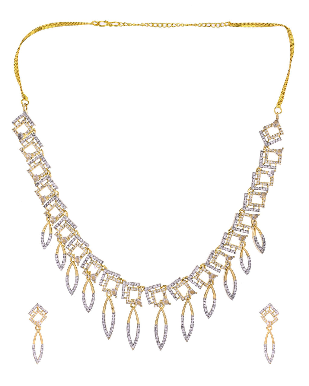 VOJ Gold Plated Ad Studded Square And Leaf Shaped Necklace Set | Grocsy