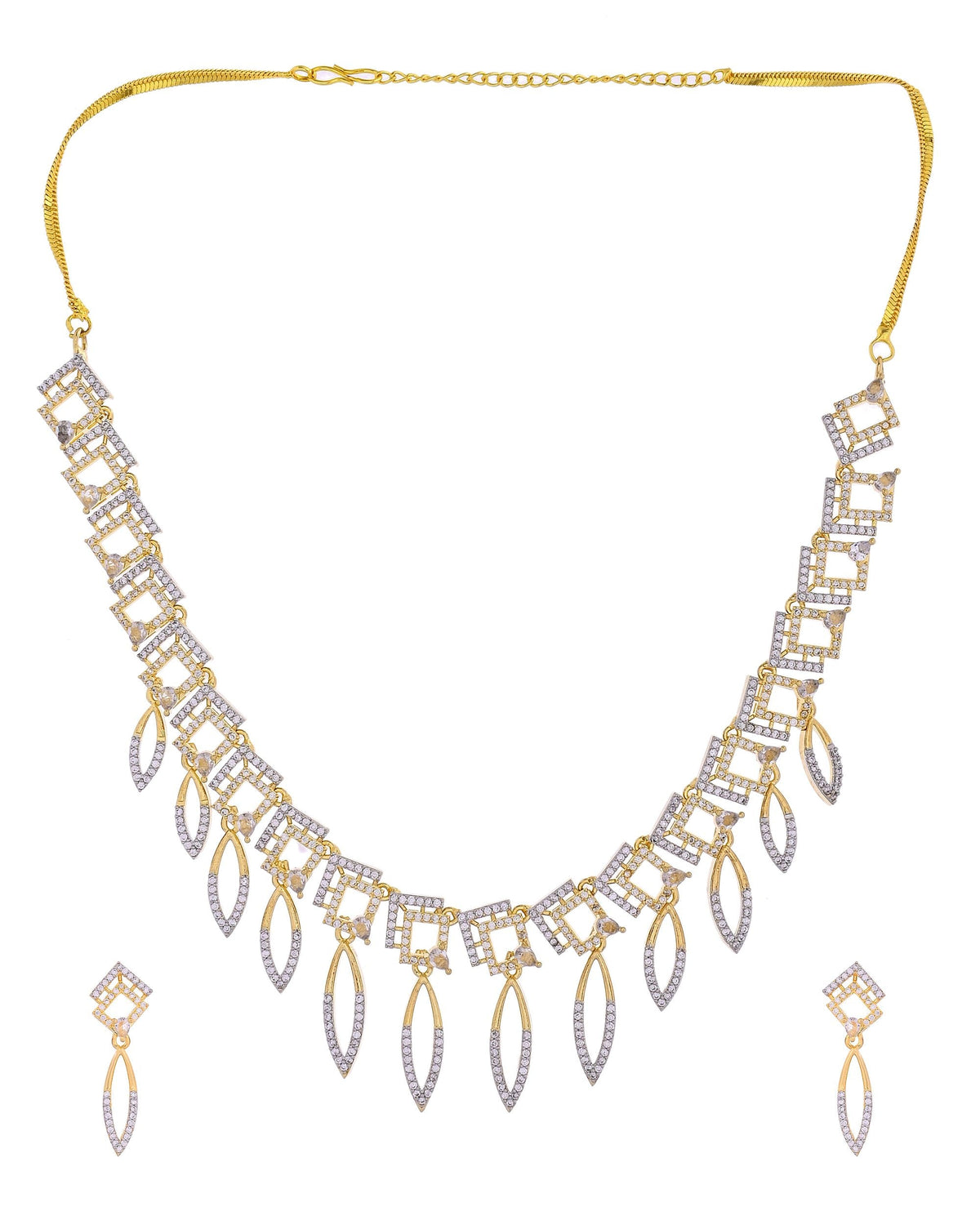 VOJ Gold Plated Ad Studded Square And Leaf Shaped Necklace Set | Grocsy