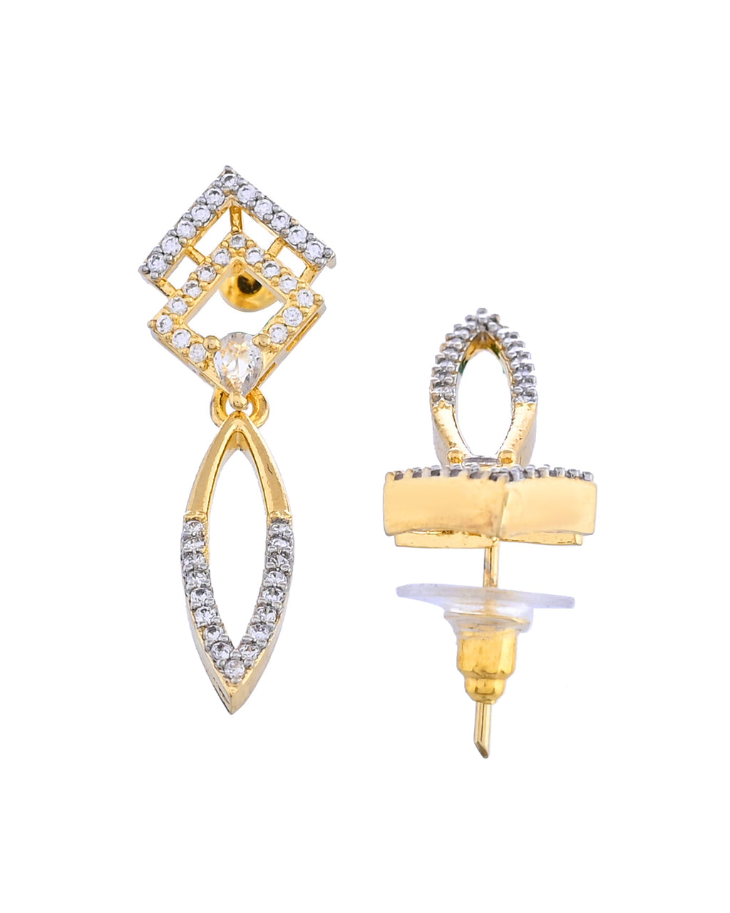 VOJ Gold Plated Ad Studded Square And Leaf Shaped Necklace Set | Grocsy