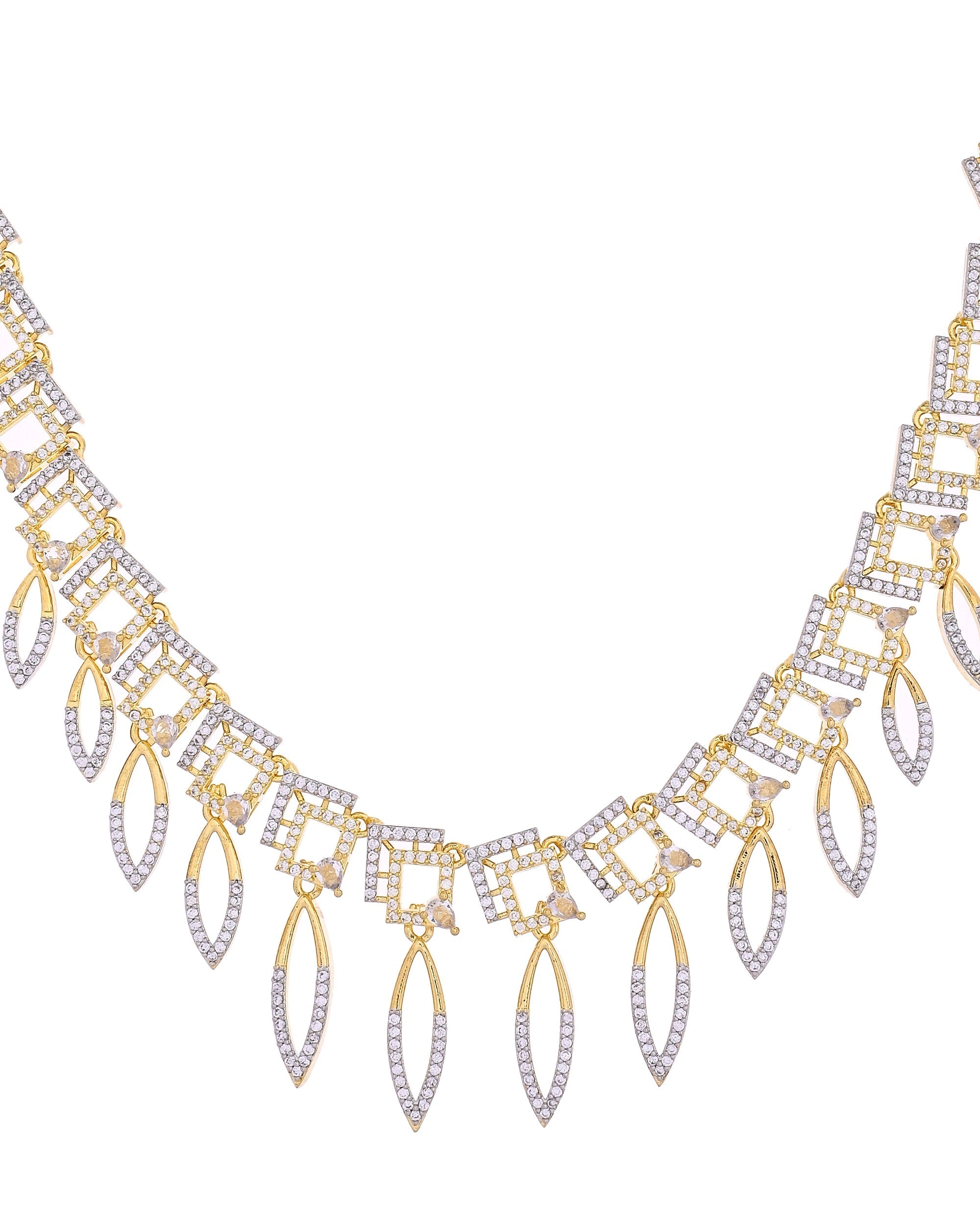 VOJ Gold Plated Ad Studded Square And Leaf Shaped Necklace Set | Grocsy