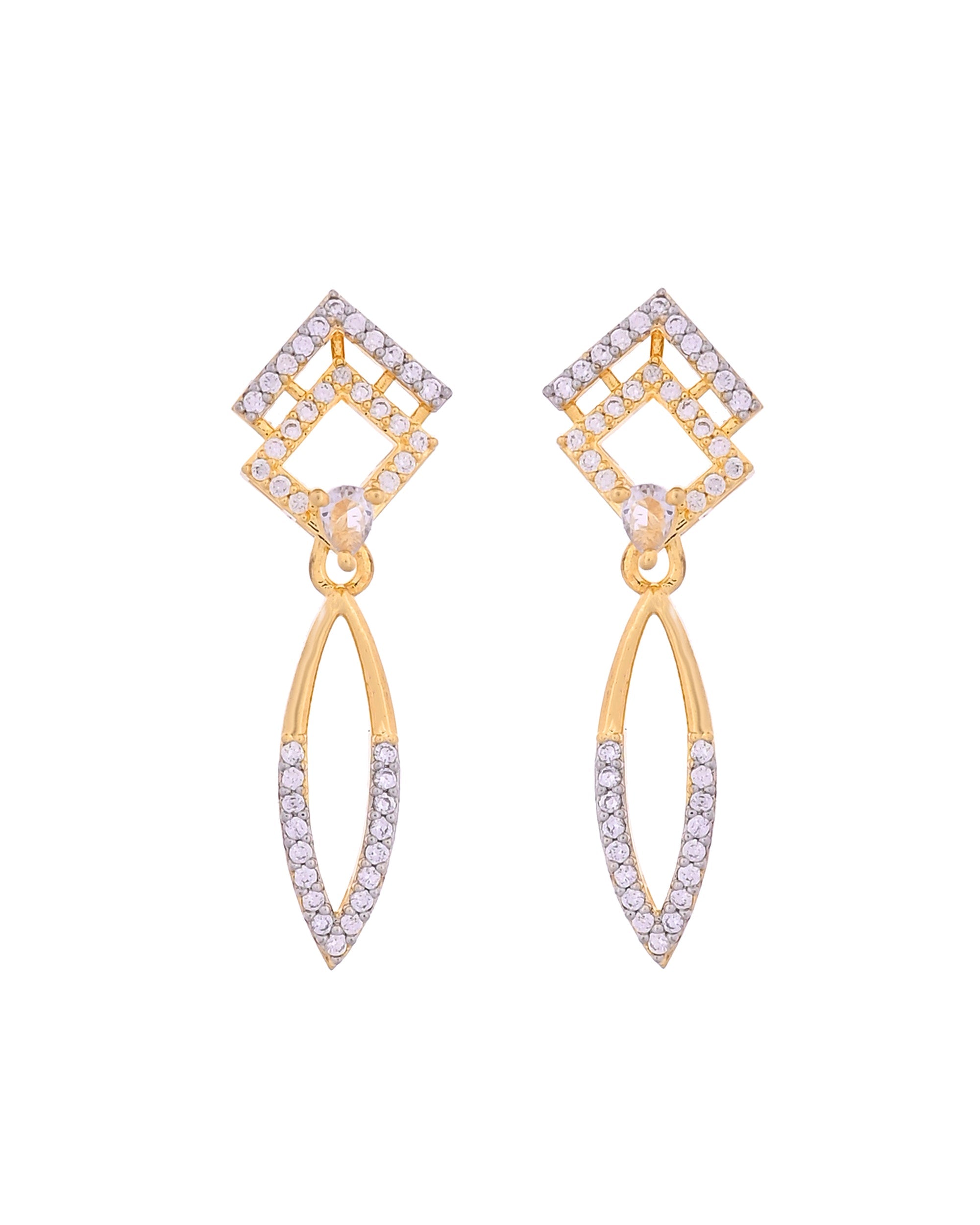 VOJ Gold Plated Ad Studded Square And Leaf Shaped Necklace Set | Grocsy
