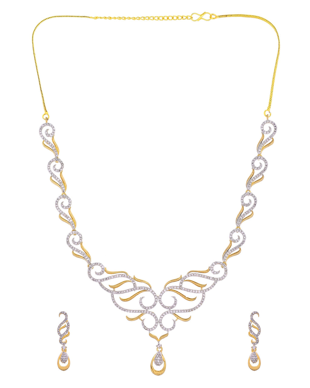 VOJ Gold Plated Designer Necklace With Earrings Ad Jewellery Set | Grocsy