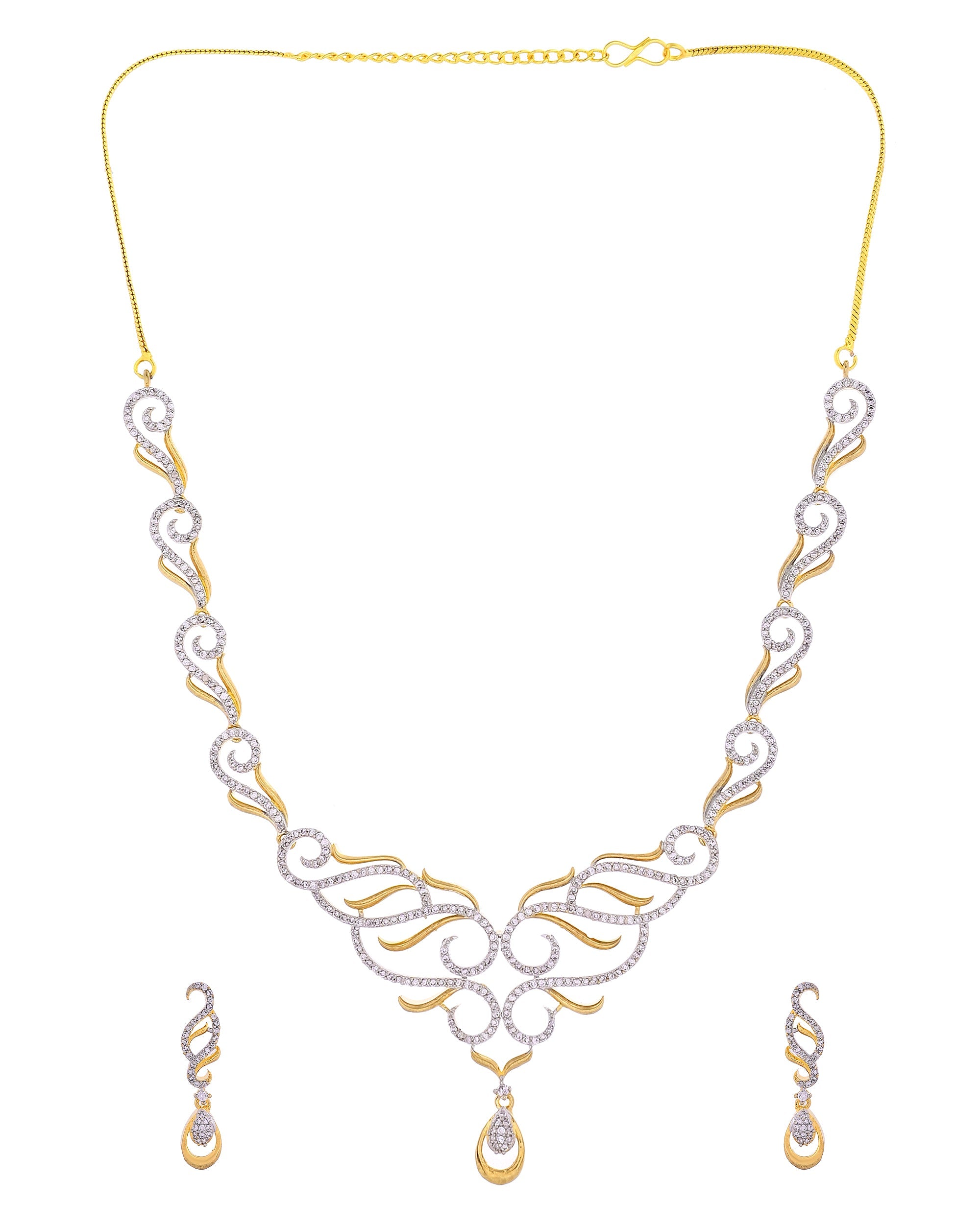 VOJ Gold Plated Designer Necklace With Earrings Ad Jewellery Set | Grocsy