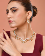 VOJ Gold Plated Waved Design Elegant Ad Jewellery Set | Grocsy