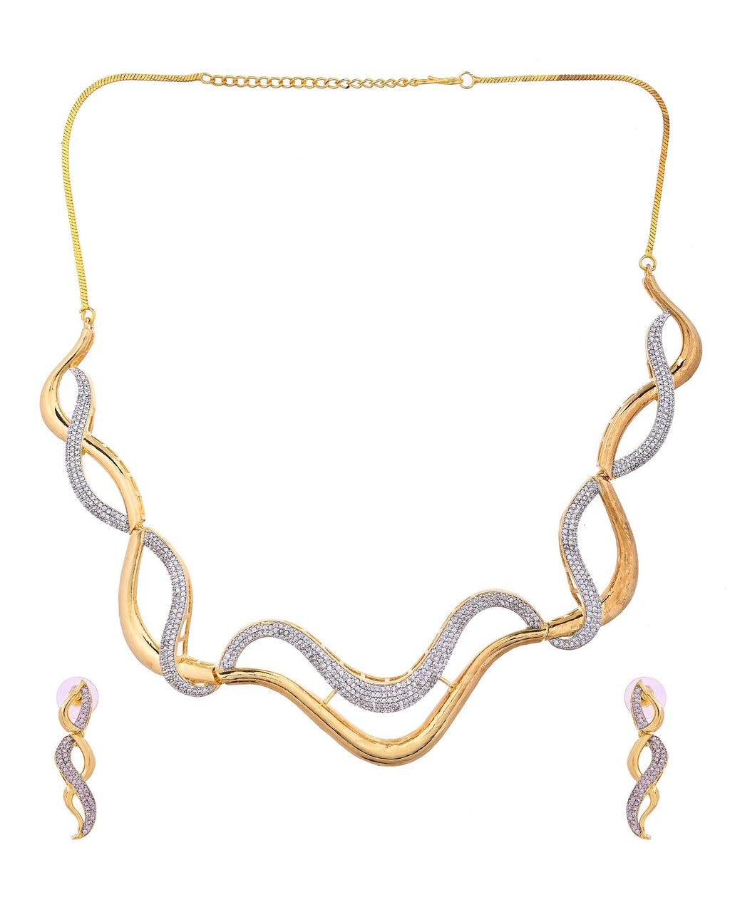 VOJ Gold Plated Waved Design Elegant Ad Jewellery Set | Grocsy