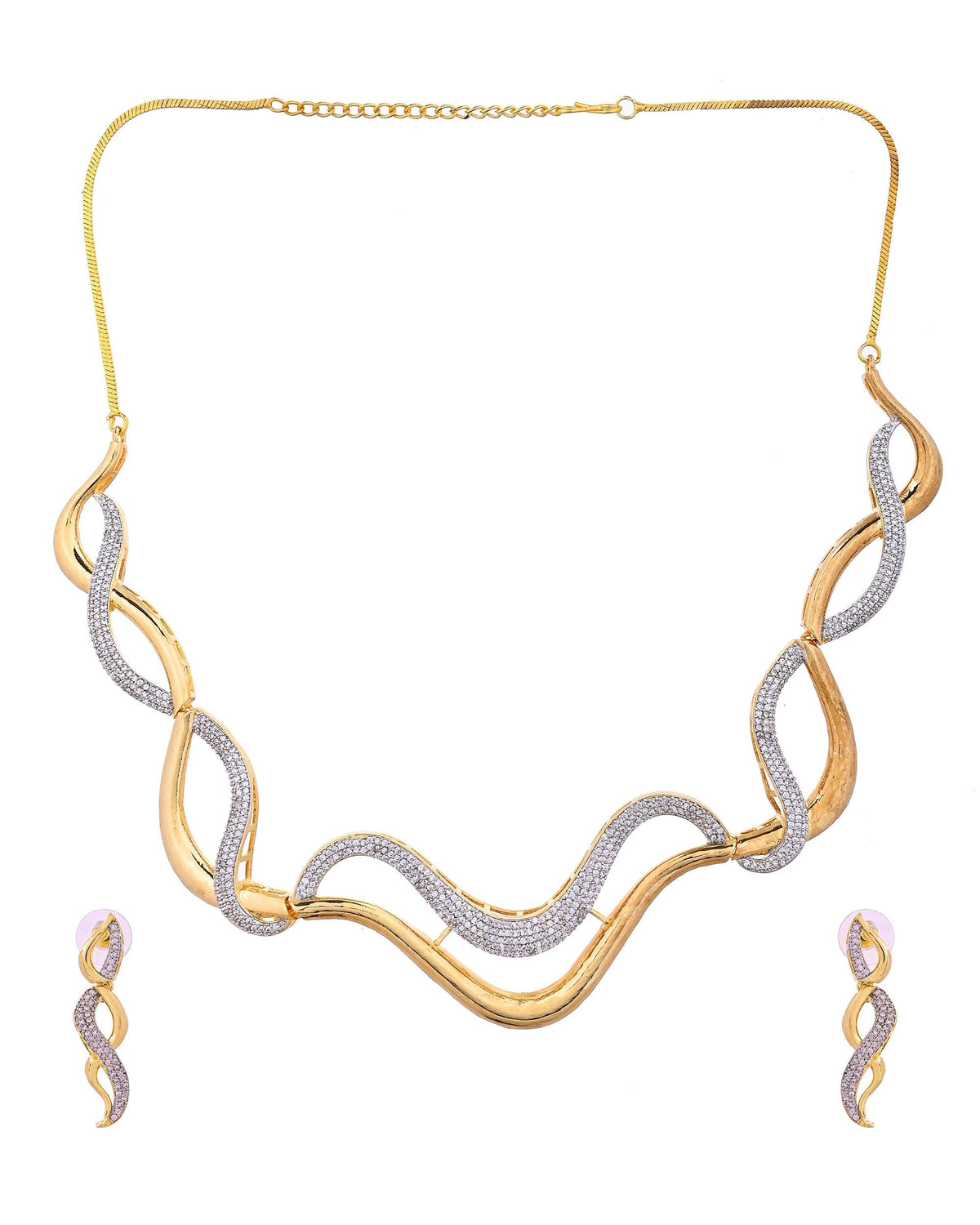 VOJ Gold Plated Waved Design Elegant Ad Jewellery Set | Grocsy
