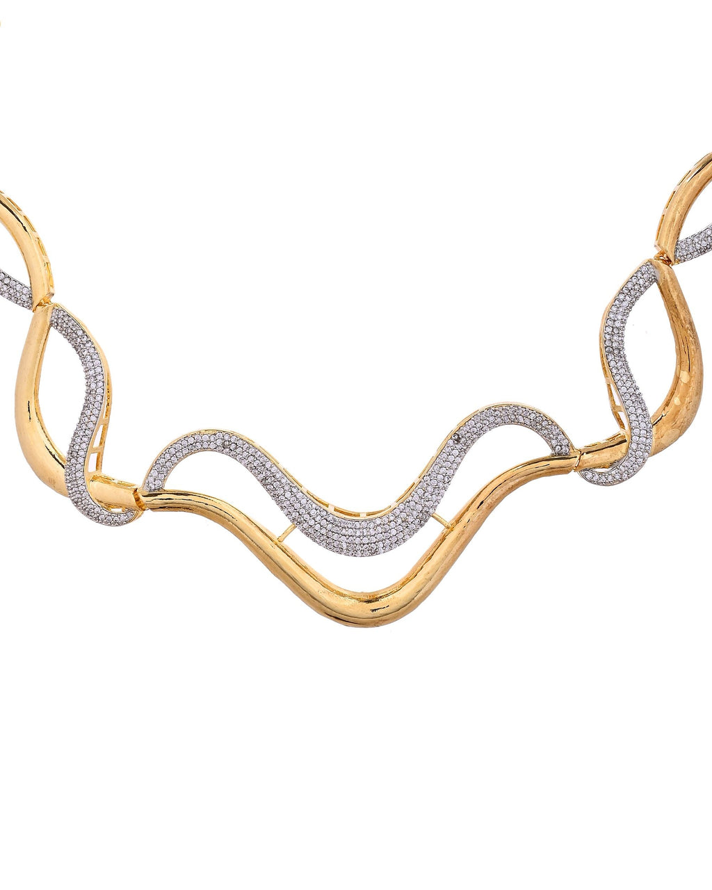 VOJ Gold Plated Waved Design Elegant Ad Jewellery Set | Grocsy
