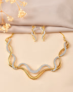 VOJ Gold Plated Waved Design Elegant Ad Jewellery Set | Grocsy