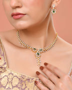 VOJ Gold Plated Lead Designed With Green Stone Ad Jewellery Set | Grocsy