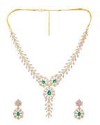 VOJ Gold Plated Lead Designed With Green Stone Ad Jewellery Set | Grocsy