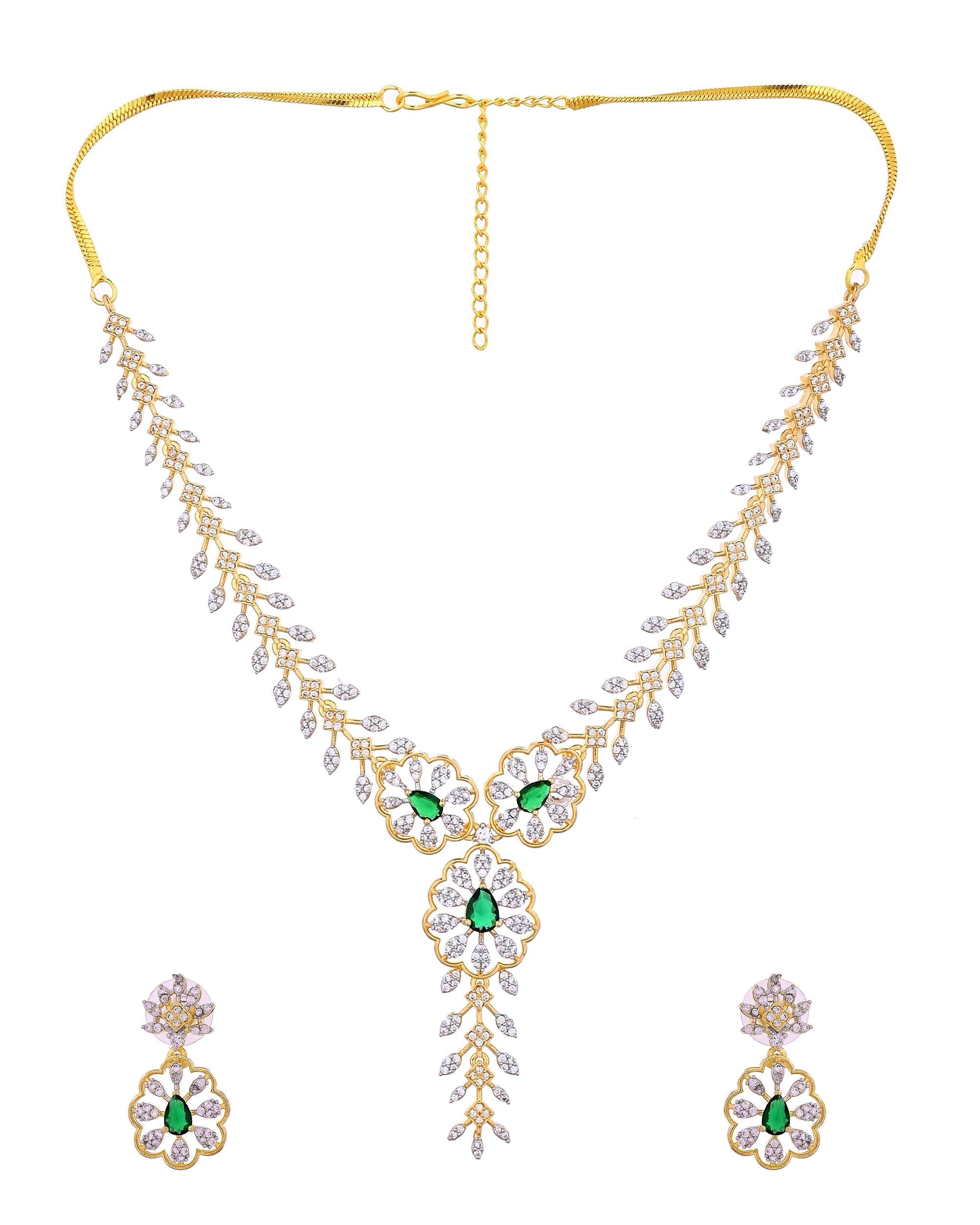 VOJ Gold Plated Lead Designed With Green Stone Ad Jewellery Set | Grocsy