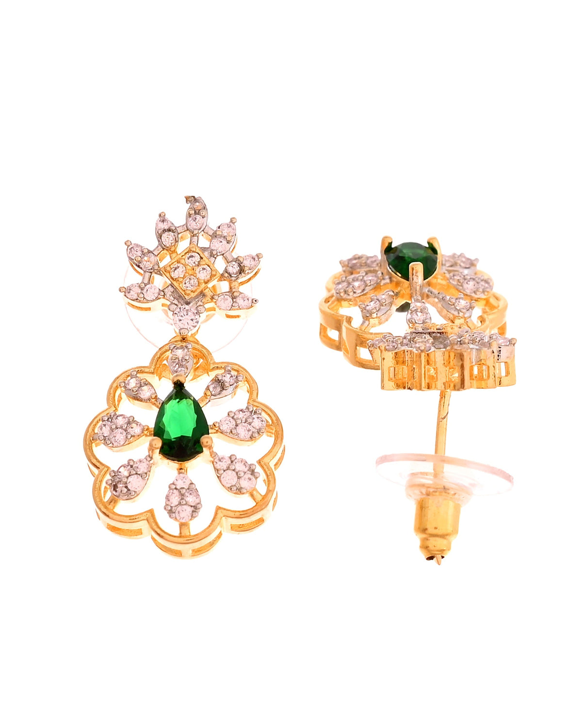 VOJ Gold Plated Lead Designed With Green Stone Ad Jewellery Set | Grocsy