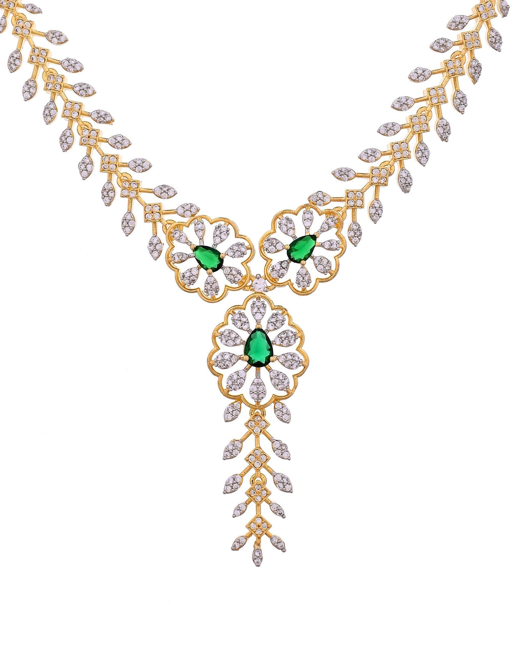 VOJ Gold Plated Lead Designed With Green Stone Ad Jewellery Set | Grocsy