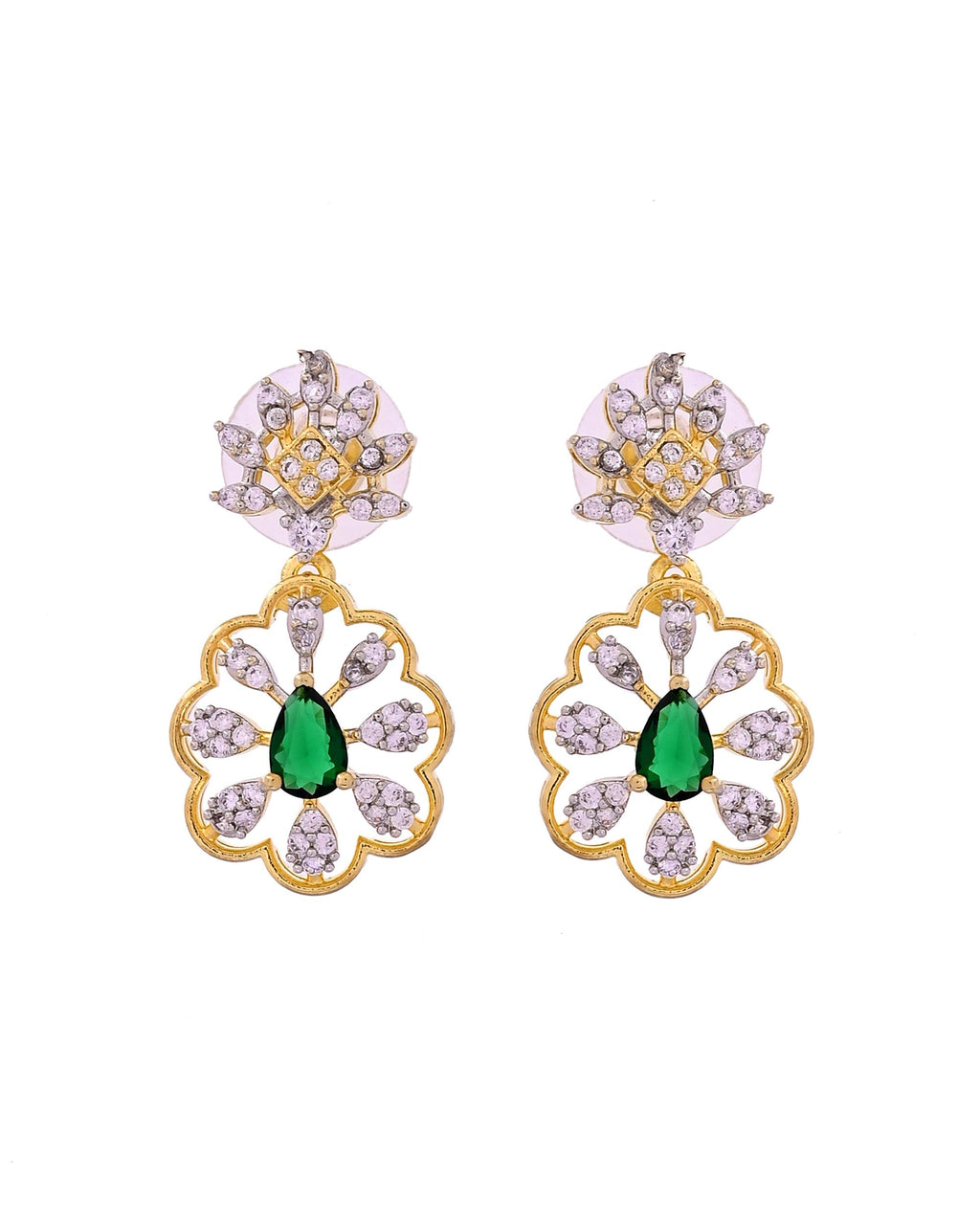 VOJ Gold Plated Lead Designed With Green Stone Ad Jewellery Set | Grocsy
