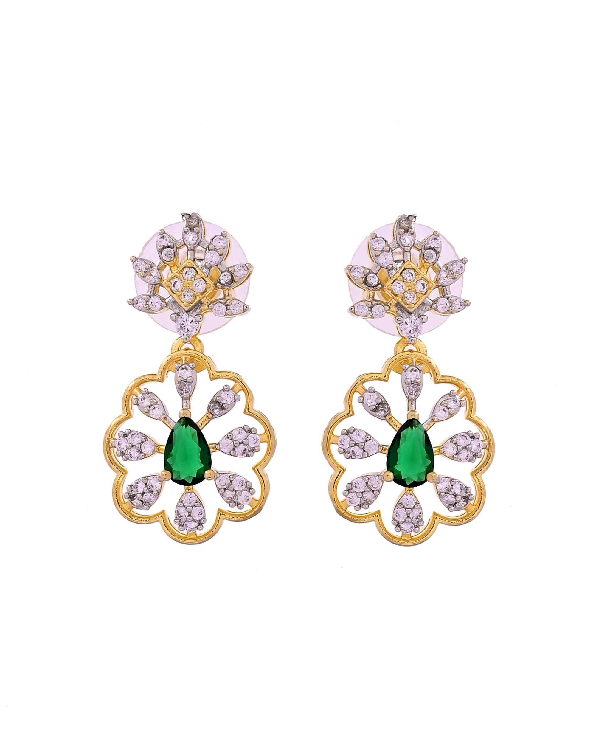 VOJ Gold Plated Lead Designed With Green Stone Ad Jewellery Set | Grocsy