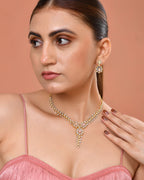 VOJ Gold Plated Lead Designed With Baby Pink Stone Ad Jewellery Set | Grocsy