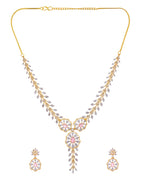 VOJ Gold Plated Lead Designed With Baby Pink Stone Ad Jewellery Set | Grocsy