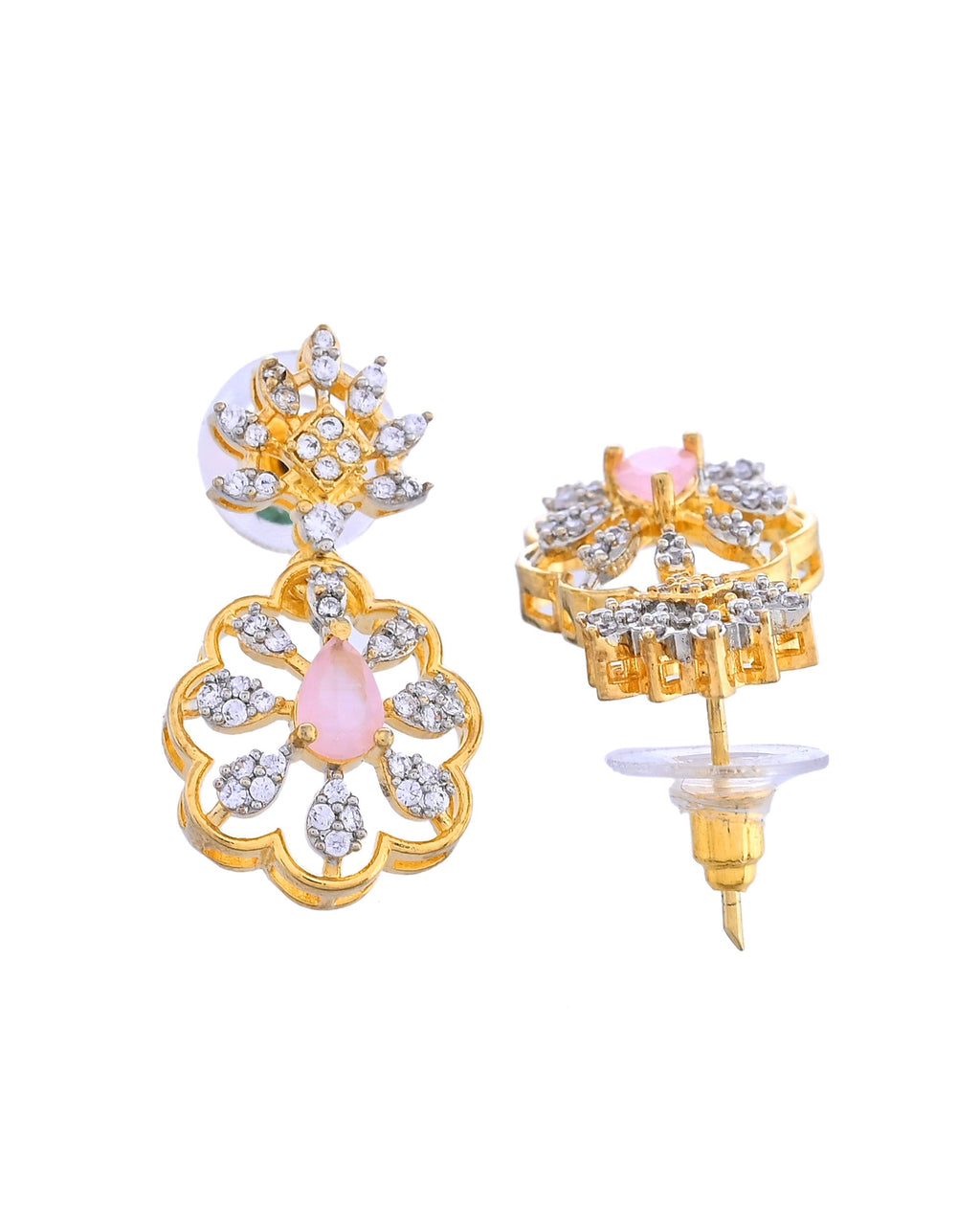 VOJ Gold Plated Lead Designed With Baby Pink Stone Ad Jewellery Set | Grocsy