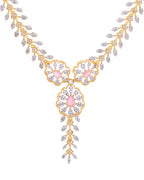 VOJ Gold Plated Lead Designed With Baby Pink Stone Ad Jewellery Set | Grocsy