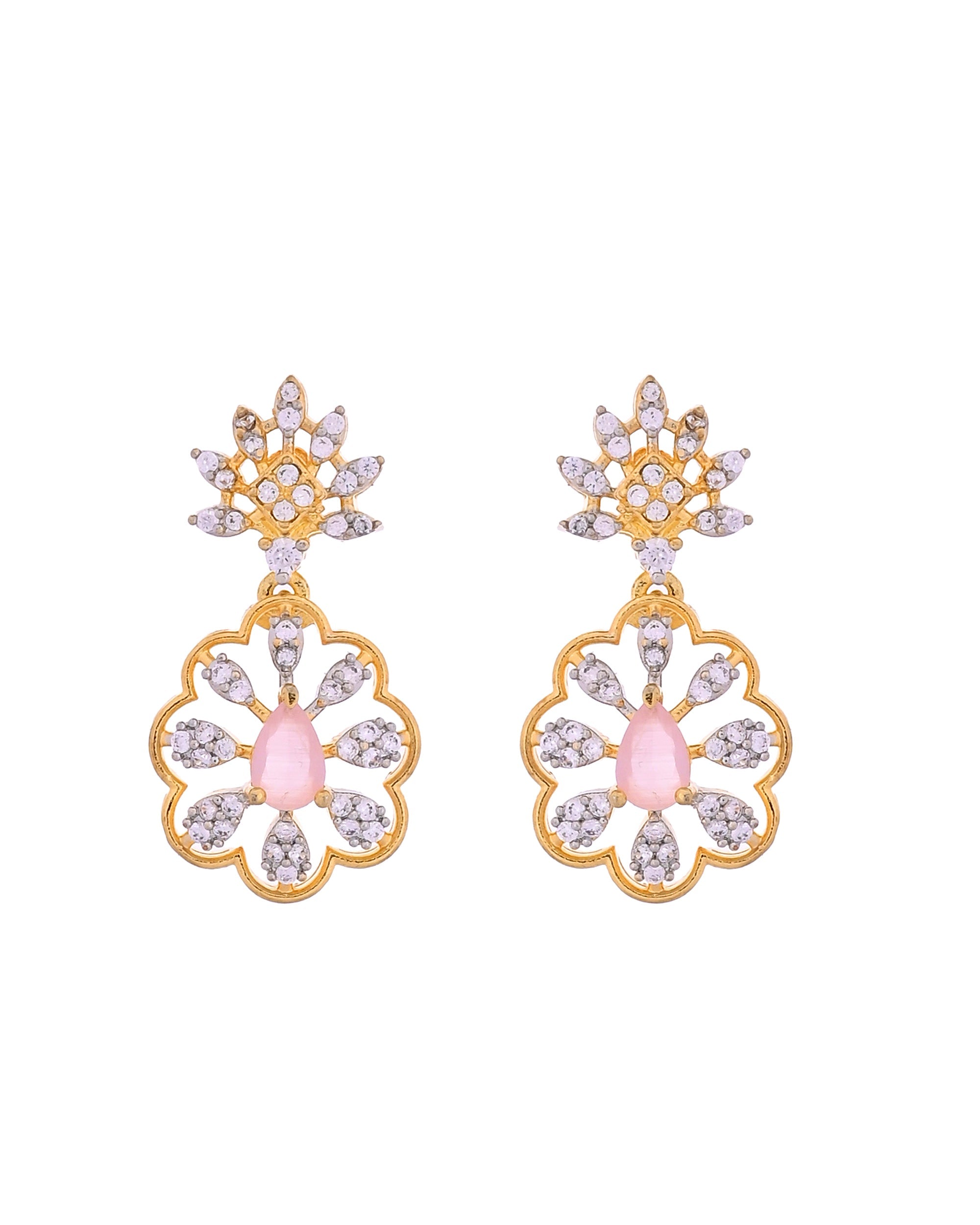 VOJ Gold Plated Lead Designed With Baby Pink Stone Ad Jewellery Set | Grocsy