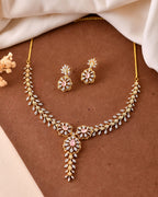 VOJ Gold Plated Lead Designed With Baby Pink Stone Ad Jewellery Set | Grocsy