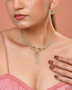 VOJ Gold Plated Lead Designed With Ruby Red Stone Ad Jewellery Set | Grocsy