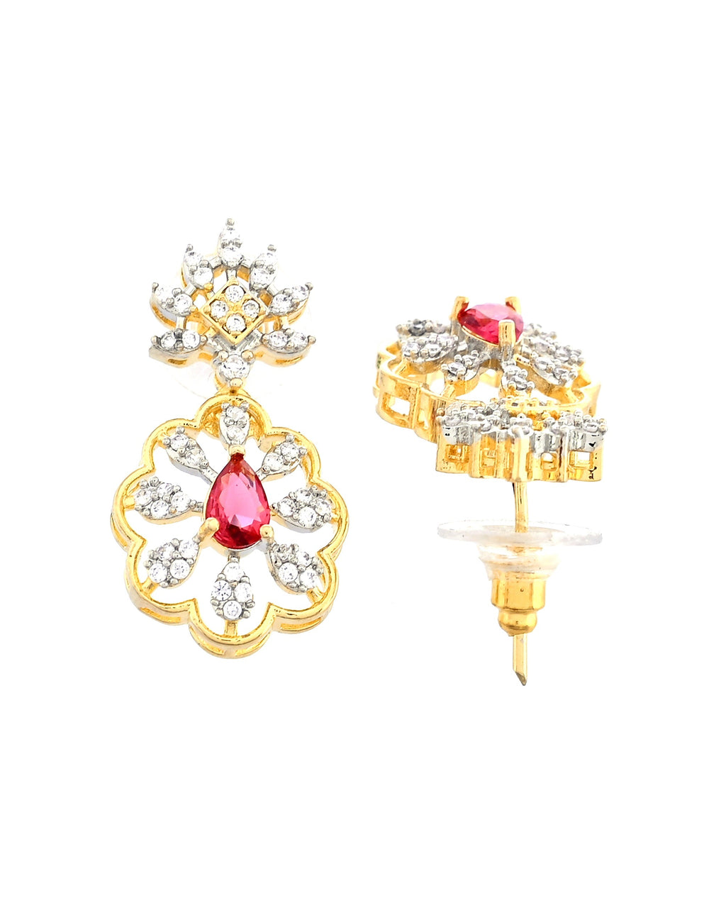 VOJ Gold Plated Lead Designed With Ruby Red Stone Ad Jewellery Set | Grocsy