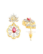 VOJ Gold Plated Lead Designed With Ruby Red Stone Ad Jewellery Set | Grocsy