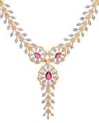 VOJ Gold Plated Lead Designed With Ruby Red Stone Ad Jewellery Set | Grocsy