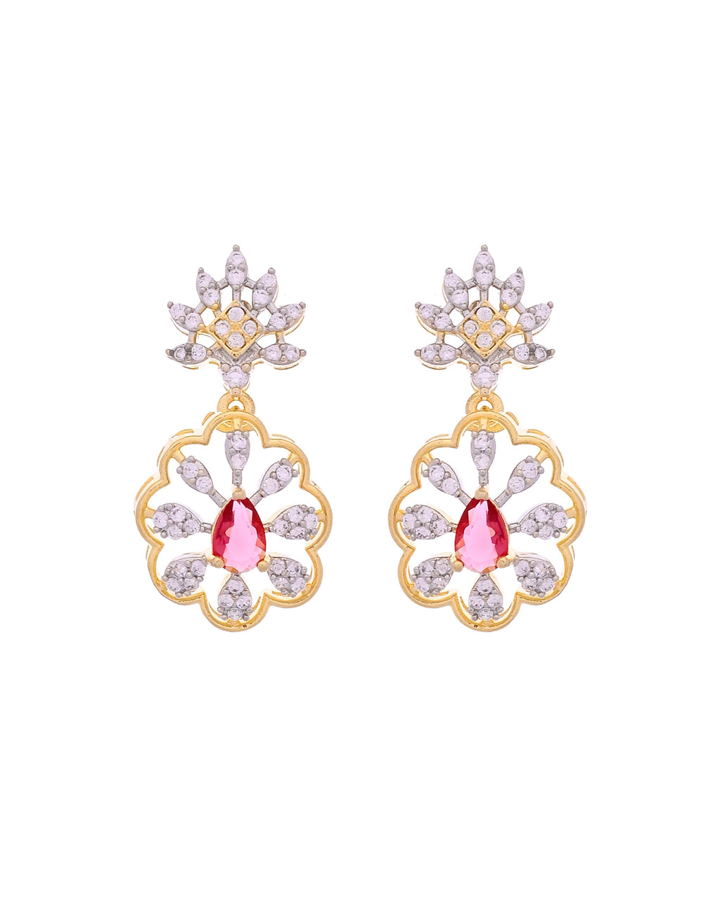 VOJ Gold Plated Lead Designed With Ruby Red Stone Ad Jewellery Set | Grocsy
