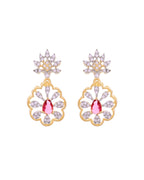 VOJ Gold Plated Lead Designed With Ruby Red Stone Ad Jewellery Set | Grocsy