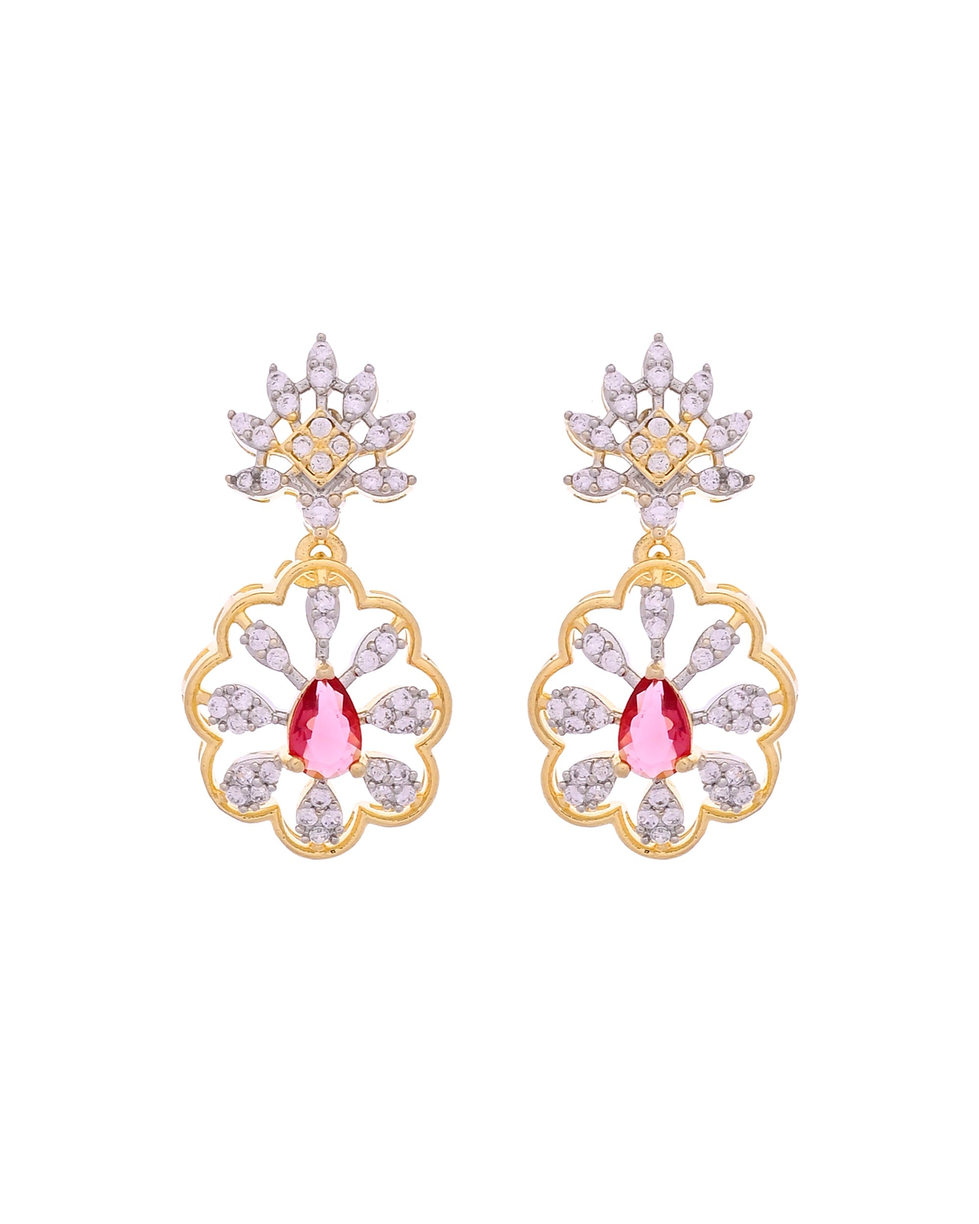 VOJ Gold Plated Lead Designed With Ruby Red Stone Ad Jewellery Set | Grocsy