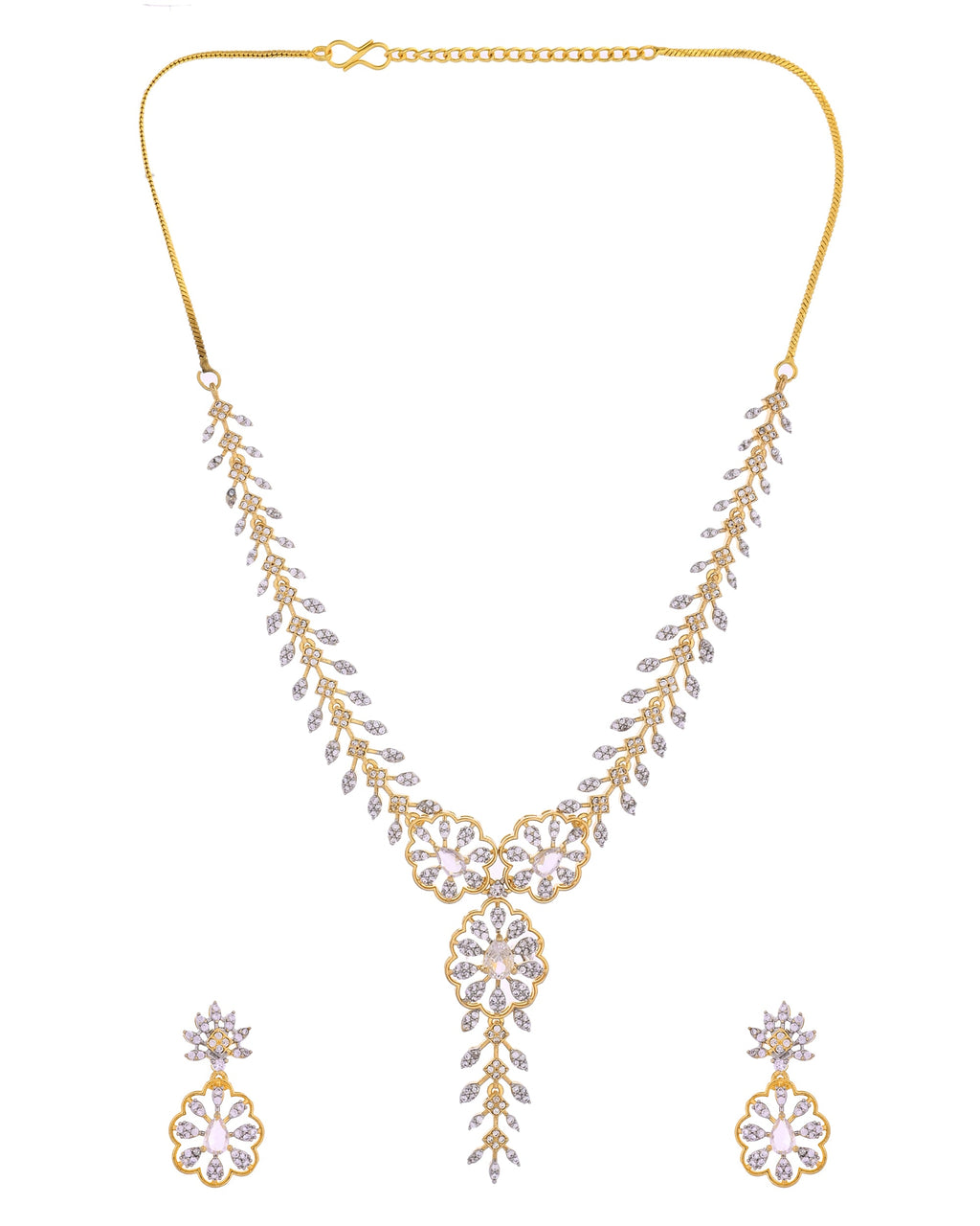 VOJ Gold Plated Lead Designed With White Stone Ad Jewellery Set | Grocsy