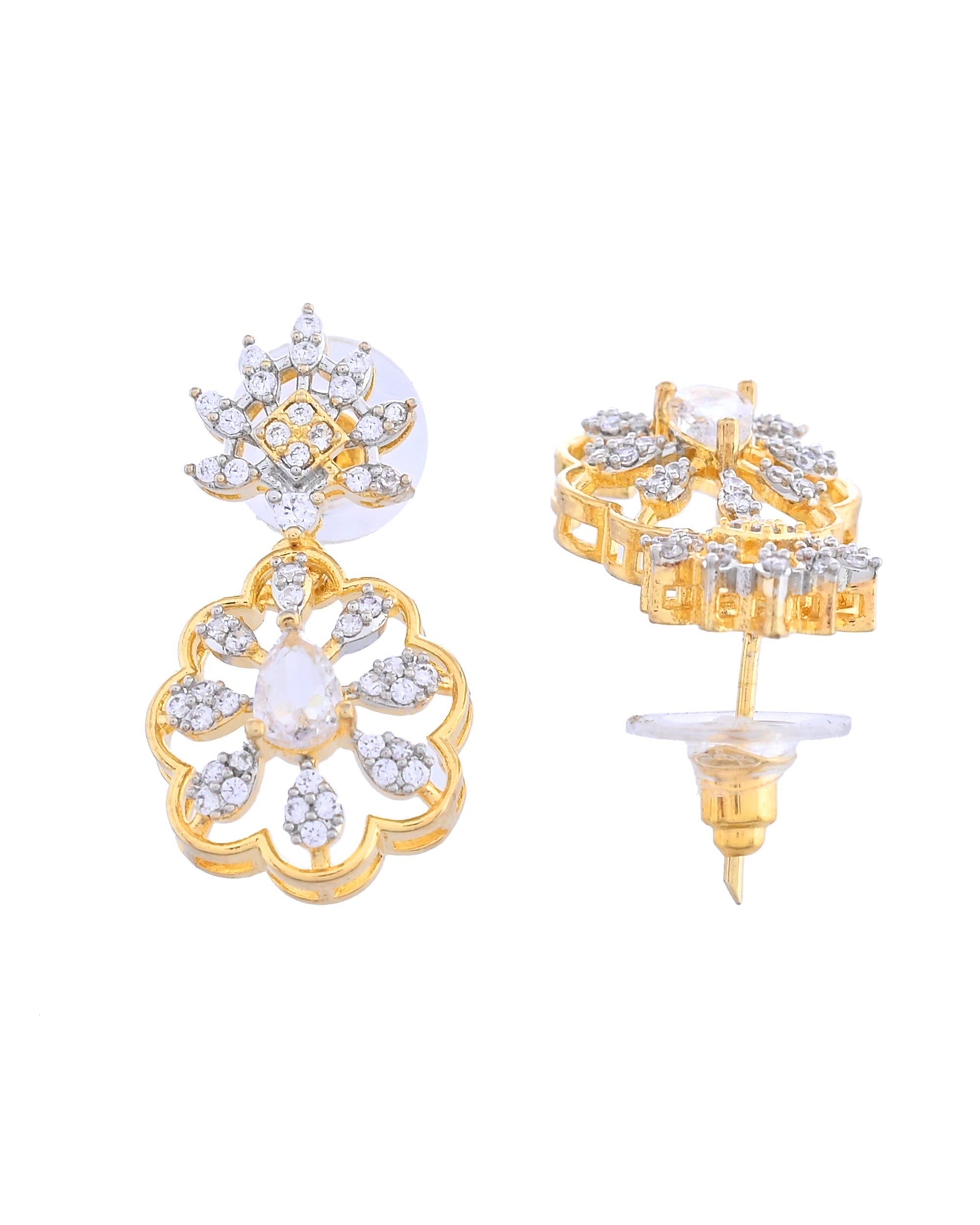 VOJ Gold Plated Lead Designed With White Stone Ad Jewellery Set | Grocsy