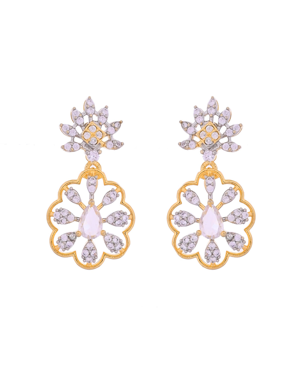 VOJ Gold Plated Lead Designed With White Stone Ad Jewellery Set | Grocsy
