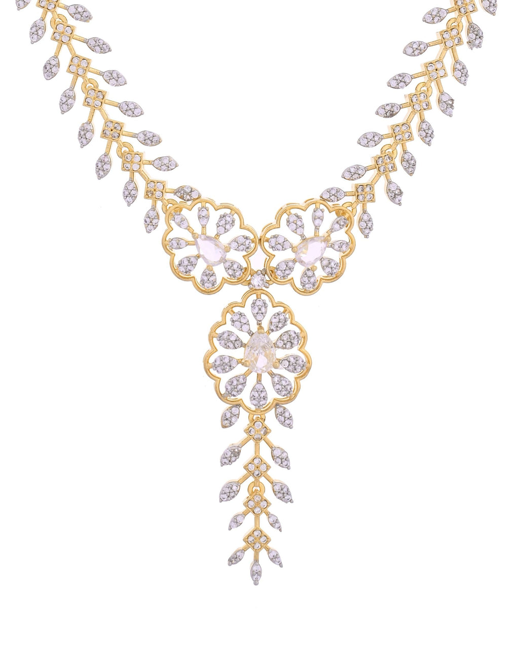 VOJ Gold Plated Lead Designed With White Stone Ad Jewellery Set | Grocsy