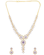 VOJ Gold Plated Lead Designed With Purple Stone Ad Jewellery Set | Grocsy