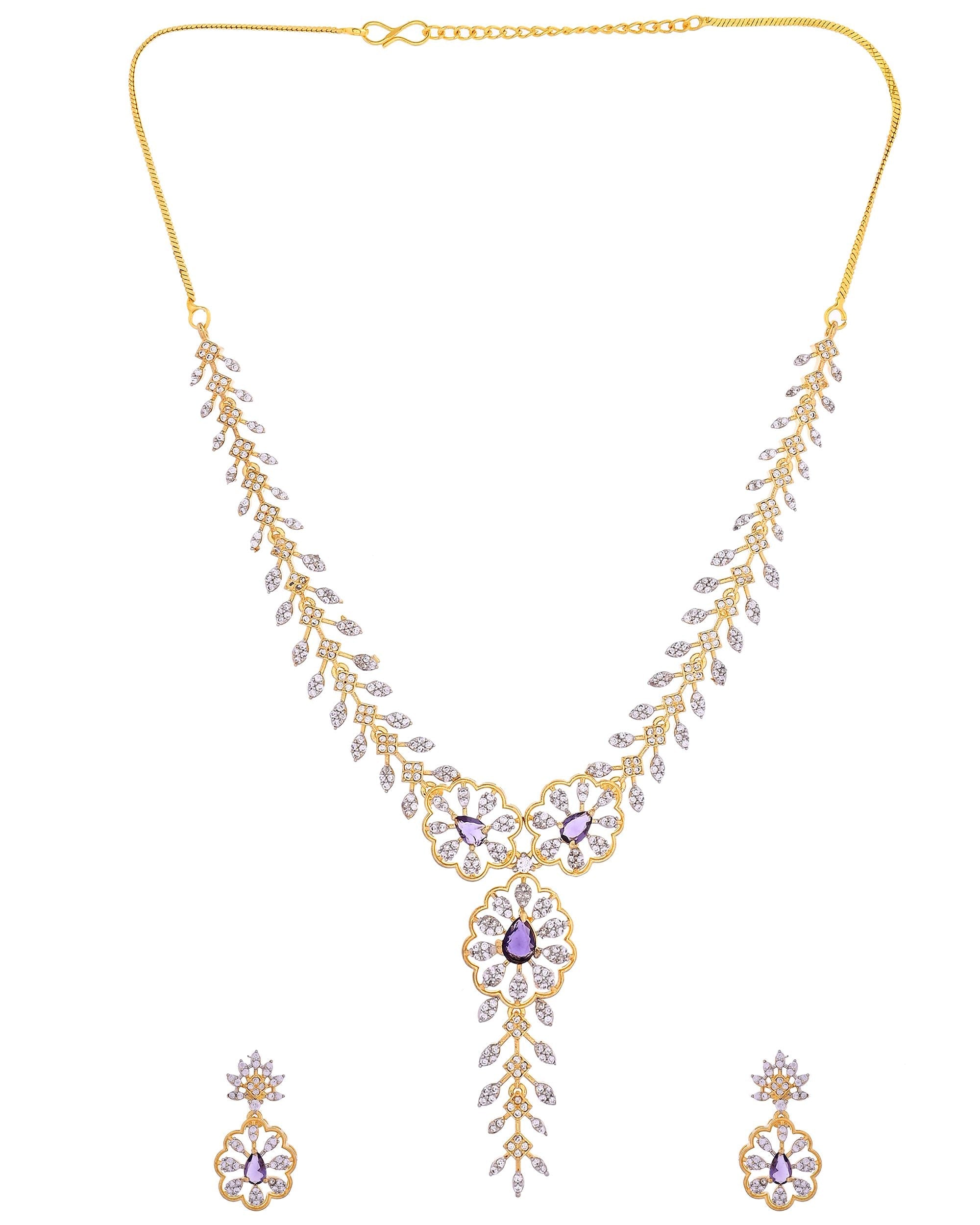 VOJ Gold Plated Lead Designed With Purple Stone Ad Jewellery Set | Grocsy