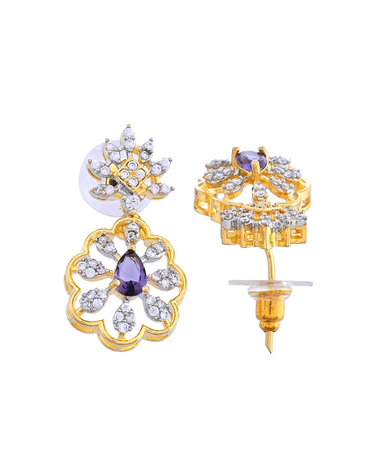 VOJ Gold Plated Lead Designed With Purple Stone Ad Jewellery Set | Grocsy