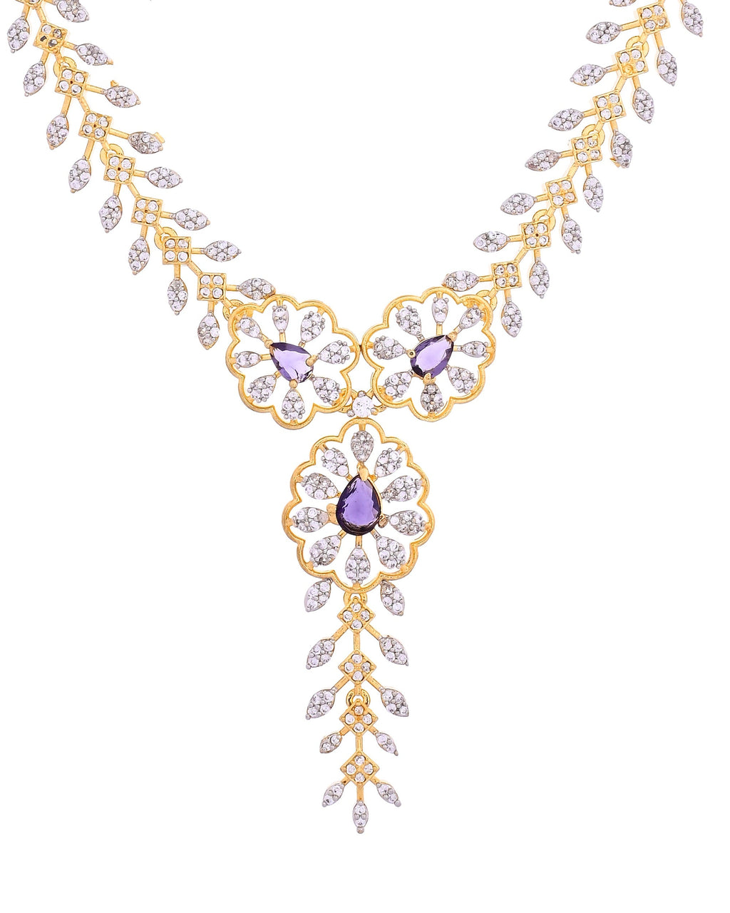 VOJ Gold Plated Lead Designed With Purple Stone Ad Jewellery Set | Grocsy