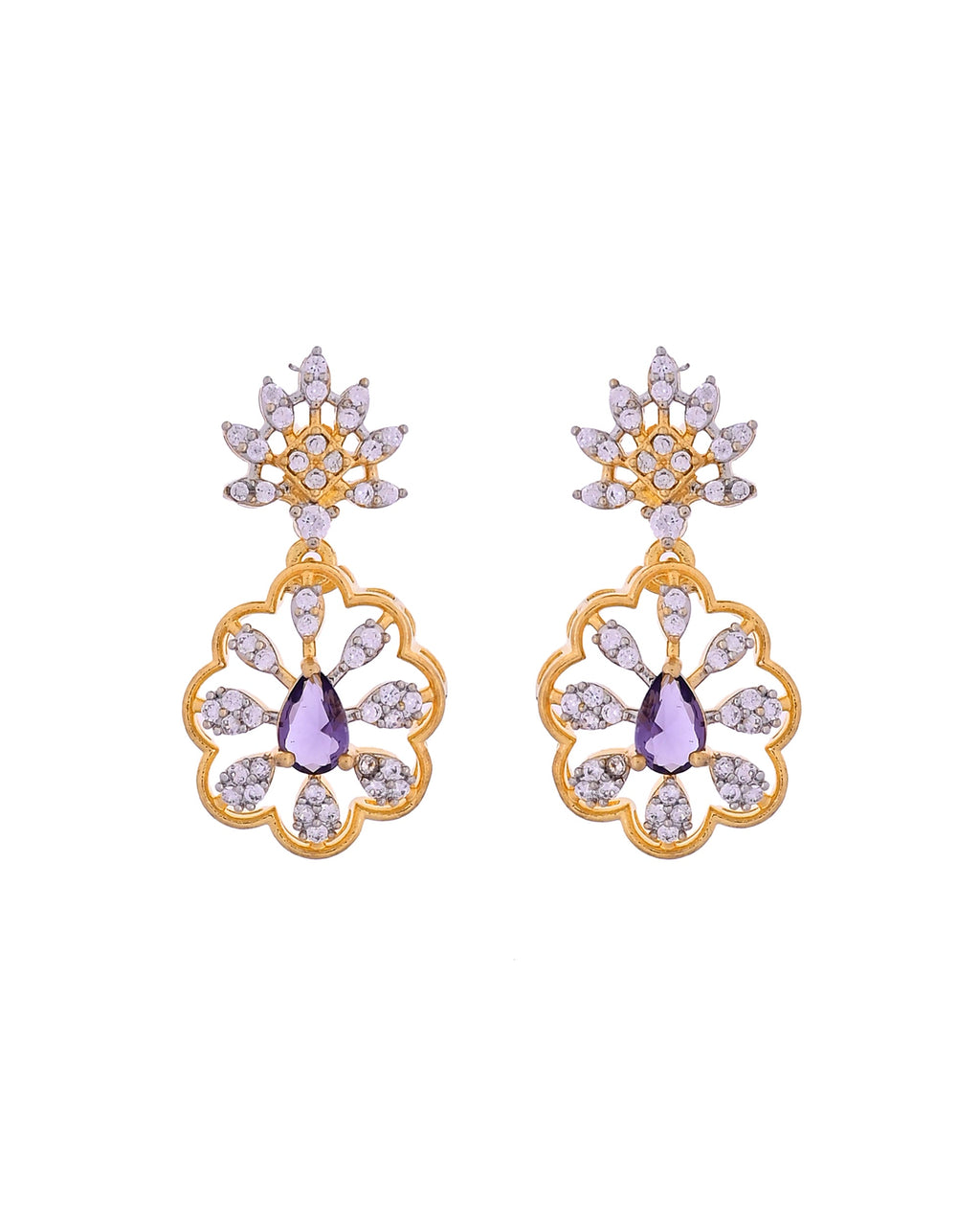 VOJ Gold Plated Lead Designed With Purple Stone Ad Jewellery Set | Grocsy
