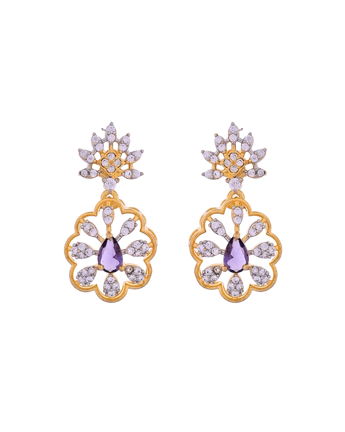 VOJ Gold Plated Lead Designed With Purple Stone Ad Jewellery Set | Grocsy