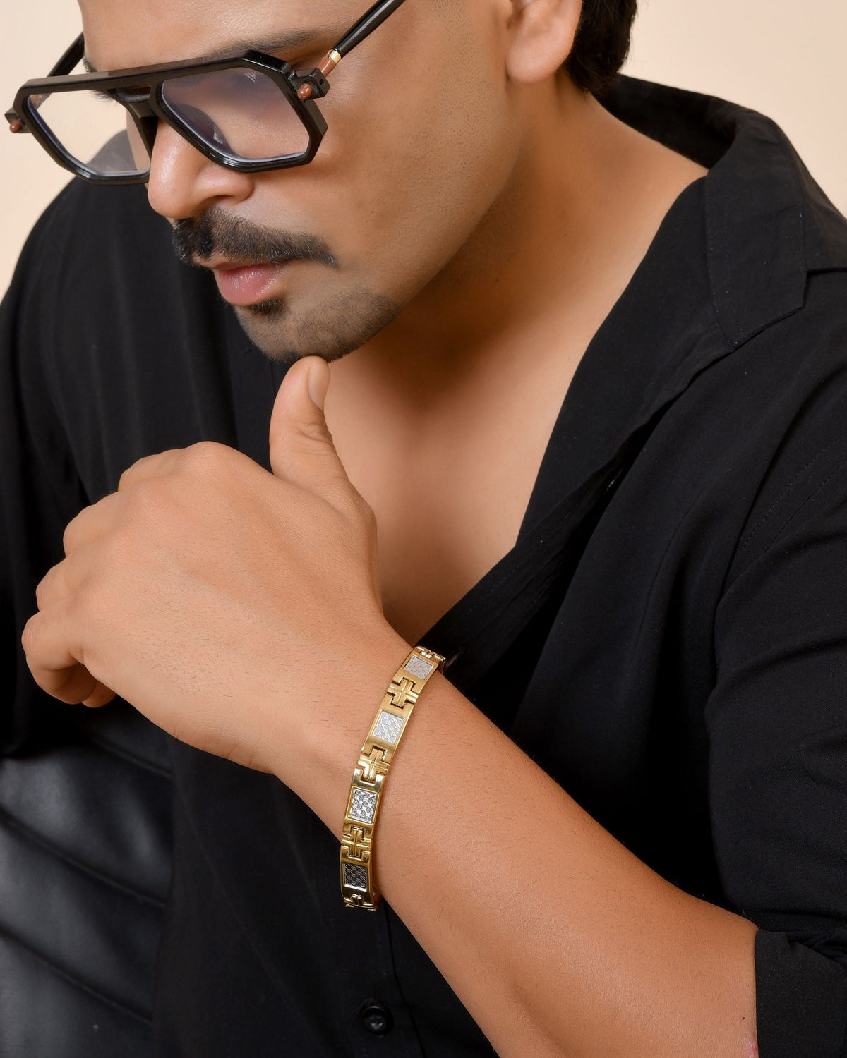 VOJ Dual Toned Square Design Men Bracelet | Grocsy