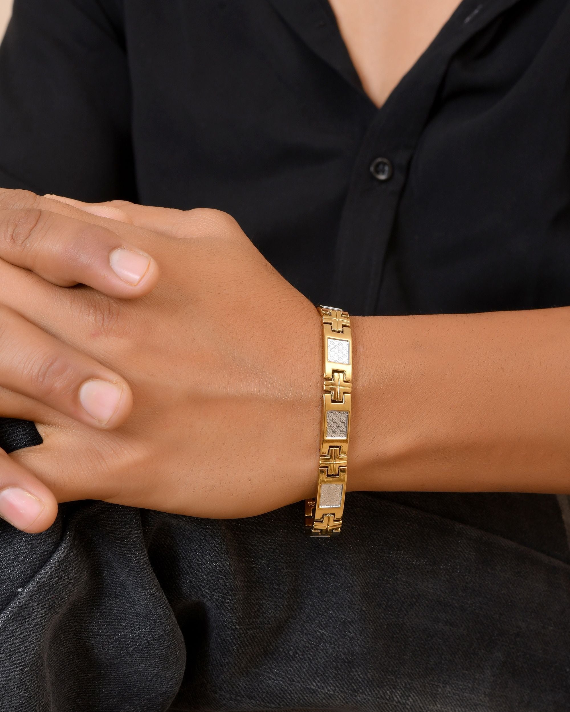 VOJ Dual Toned Square Design Men Bracelet | Grocsy