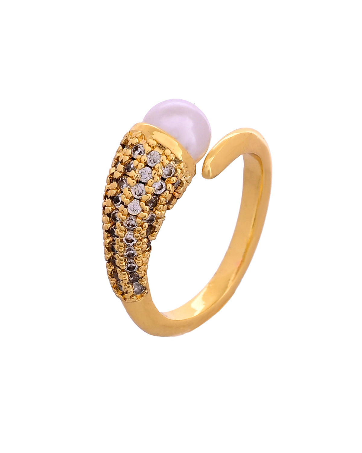 VOJ Gold Plated Anti Tarnish Pearl And Ad Stone Studded Ring For Women | Grocsy