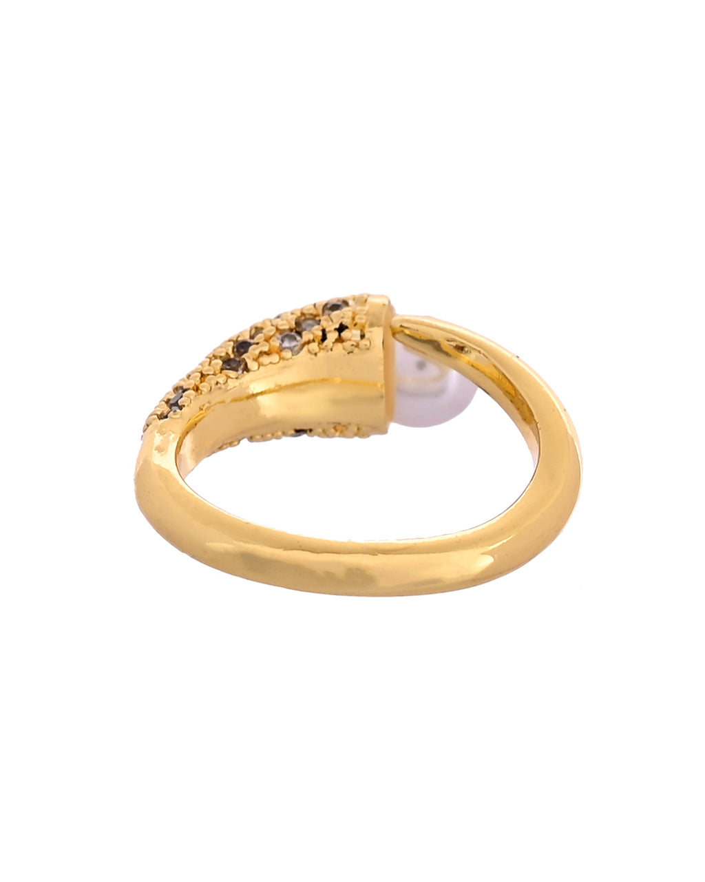 VOJ Gold Plated Anti Tarnish Pearl And Ad Stone Studded Ring For Women | Grocsy