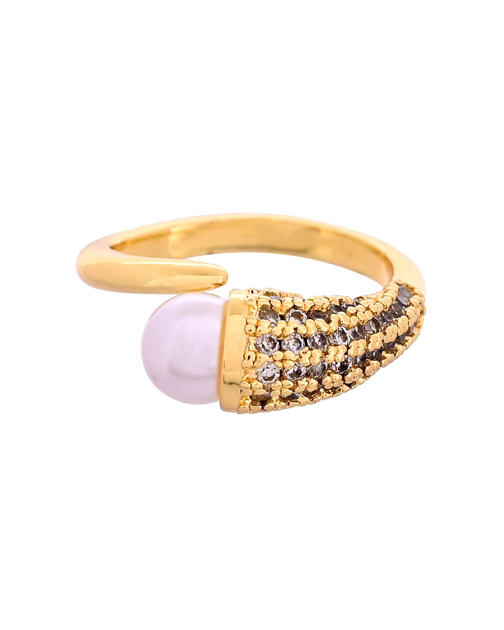 VOJ Gold Plated Anti Tarnish Pearl And Ad Stone Studded Ring For Women | Grocsy