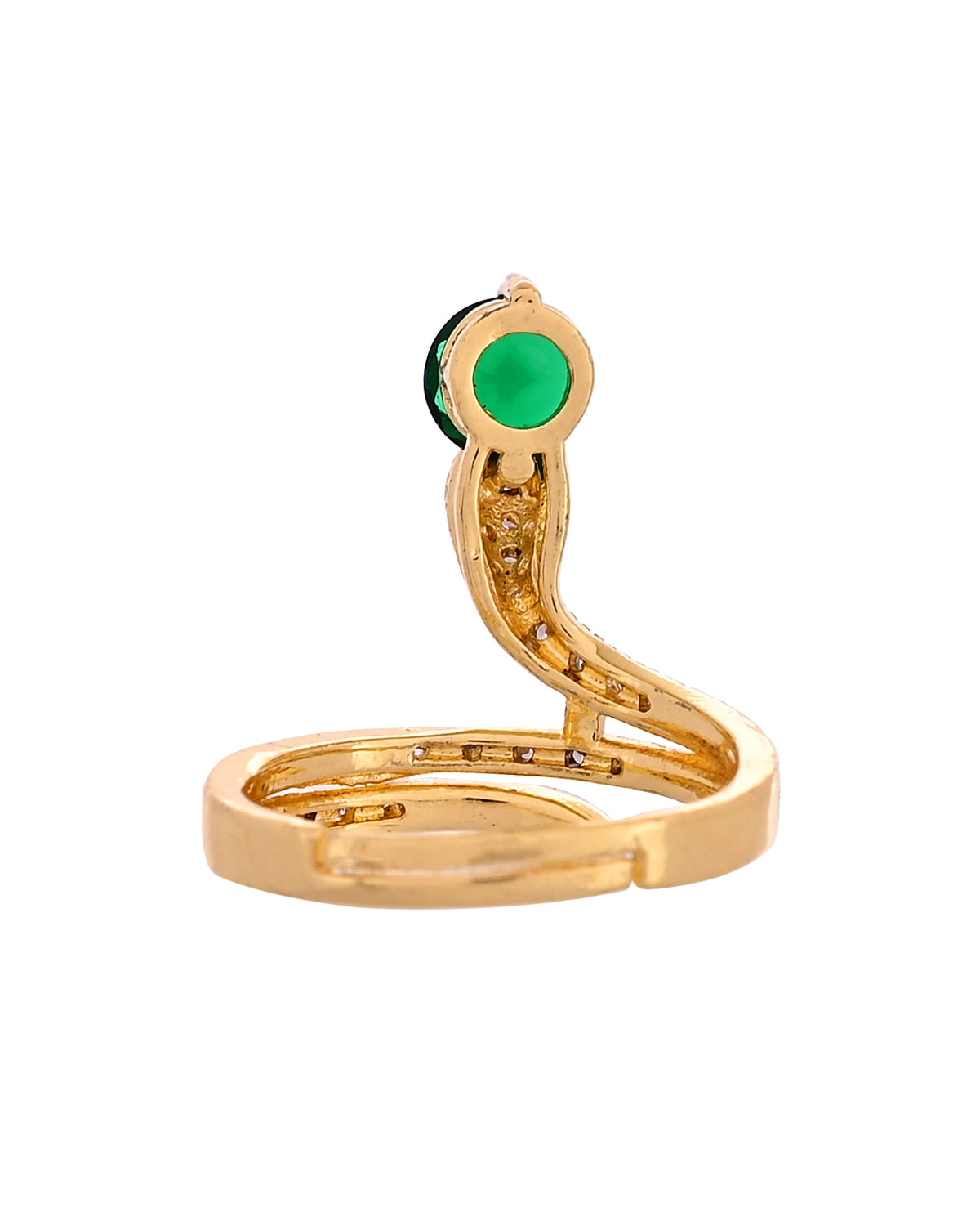 VOJ Gold Plated Snake Design Ad Ring With Green Stone | Grocsy