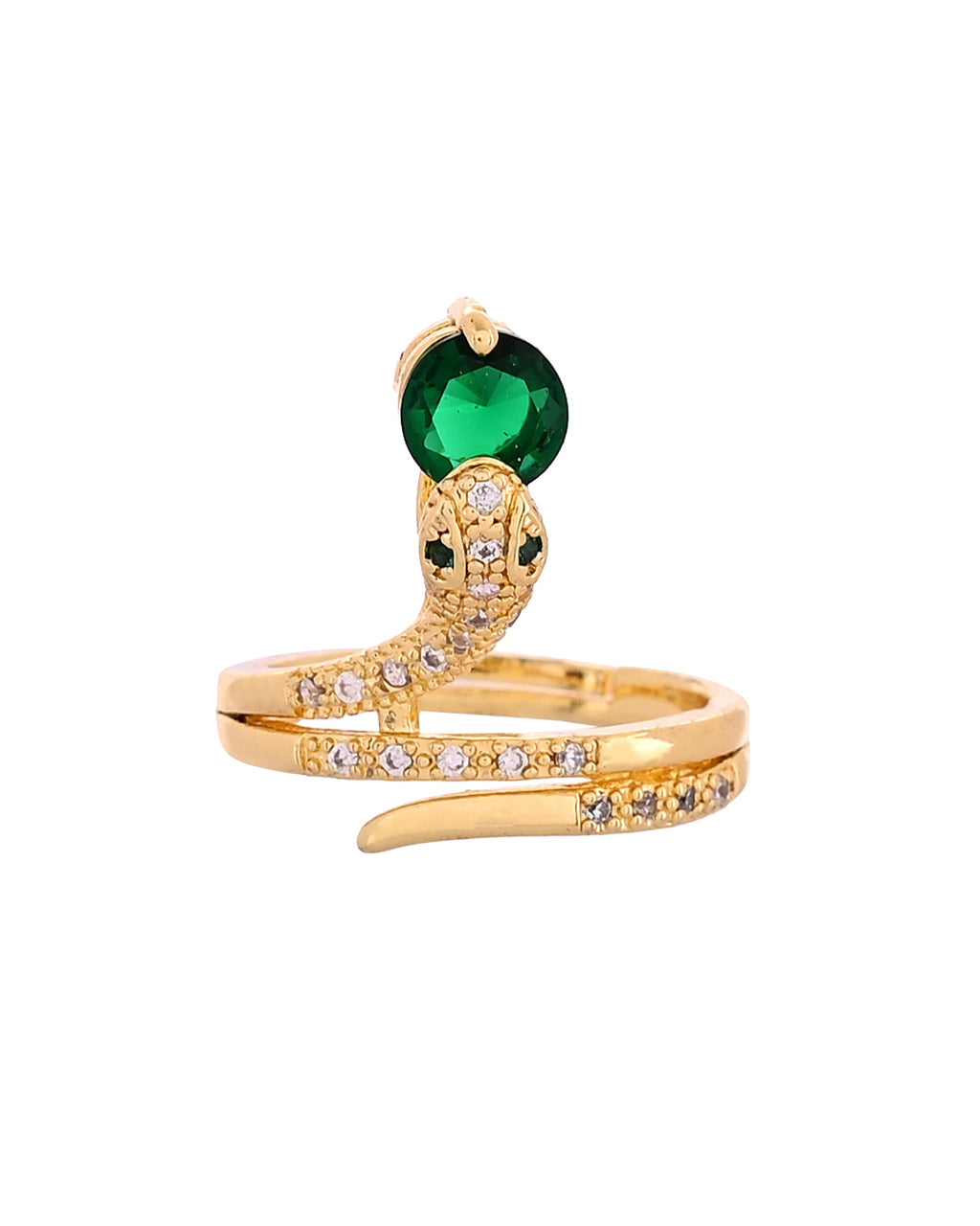 VOJ Gold Plated Snake Design Ad Ring With Green Stone | Grocsy