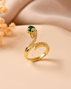 VOJ Gold Plated Snake Design Ad Ring With Green Stone | Grocsy